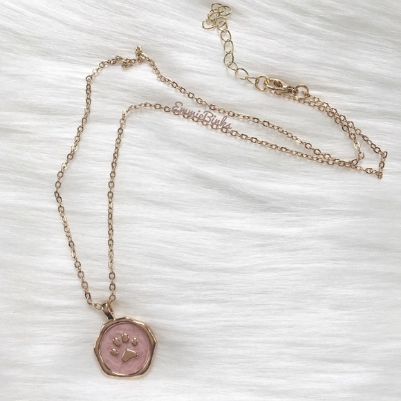 ✨3for$38 New Minimalist Paw Print Gold & Pink Charm Necklace - Picture 3 of 14